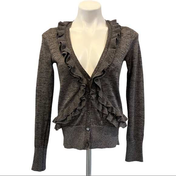 J. CREW Alpaca/Wool Blend Ruffle Button Down Cardigan Charcoal Gray Size S - Picture 2 of 6